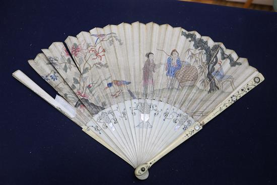 A French brise fan, A Chinese paper fan and 2 others